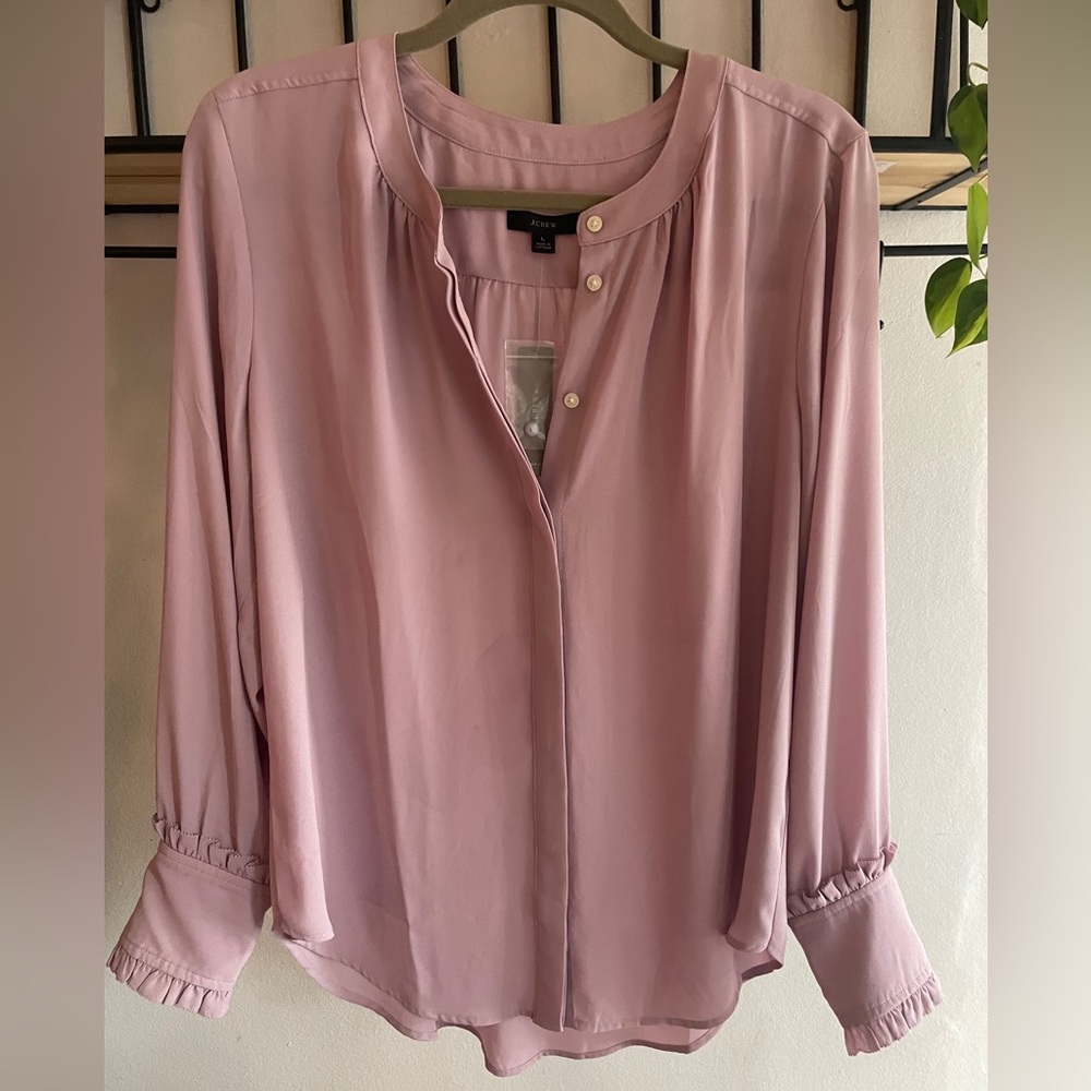 J. Crew lavender blouse with ruffles, size L, NWT